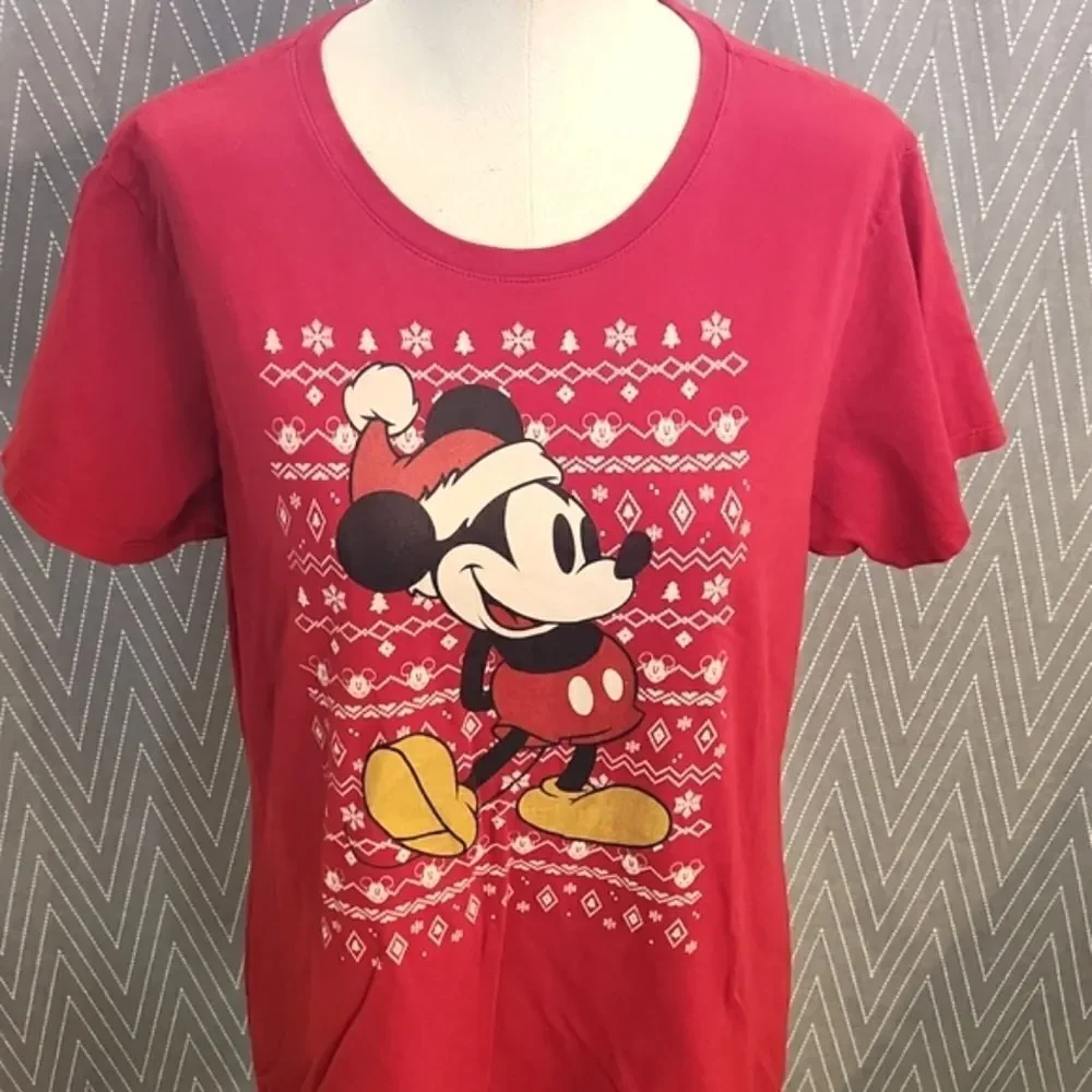 Mens Mickey Mouse Red Christmas Tee By Disney Size XL. - Picture 7 of 13